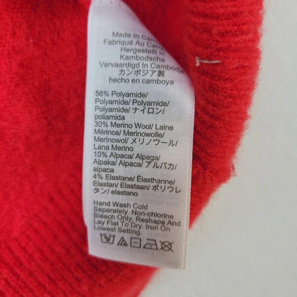J.Crew Sweater Womens Small Red Funnel Neck‎ Merino Alpaca Blend Raglan Knit